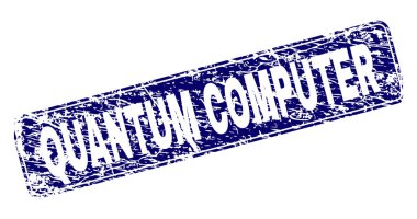 Yuvarlatılmış dikdörtgen damga grunge kuantum bilgisayar çerçeveli