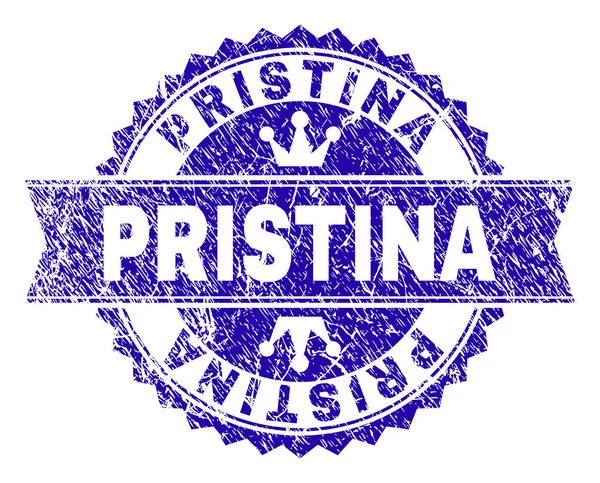 Scratched Textured PRISTINA Stamp Seal with Ribbon — Stock Vector