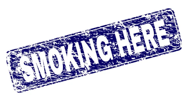 Grunge kouření zde zarámované razítko zaoblený obdélník — Stockový vektor