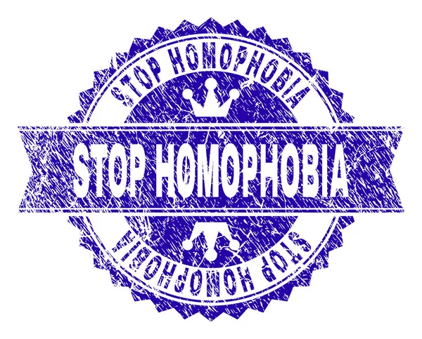 Gekrast getextureerde Stop homofobie stempel-zegel met lint — Stockvector