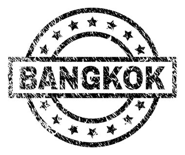 Bangkok damga mühür filigran sıkıntı tarzı ile. Dikdörtgen, daire ve yıldız ile tasarlanmıştır. Siyah vektör lastik izi çizik doku ile Bangkok etiket.
