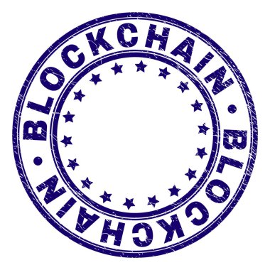 Dokulu Blockchain yuvarlak damga mühür çizik