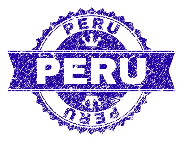 Sello de sello PERU con textura rayada con cinta — Vector de stock