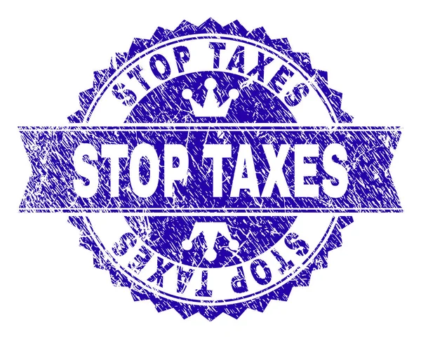Gekrast getextureerde Stop belastingen stempel-zegel met lint — Stockvector