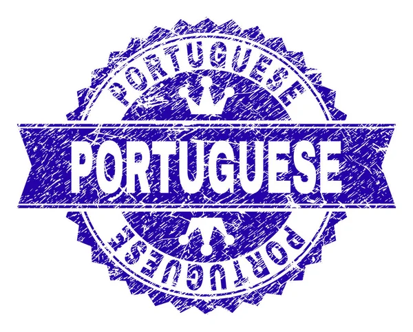 Poškrábaný texturou portugalské razítko pečeť s mašlí — Stockový vektor