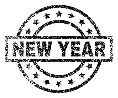 Yeni yıl damga mühür filigran sıkıntı tarzı ile. Dikdörtgen, daire ve yıldız ile tasarlanmıştır. Siyah vektör kauçuk baskı toz doku ile yeni yıl etiketin.