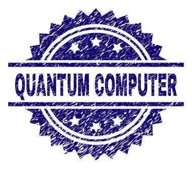 Grunge kuantum bilgisayar damga mühür dokulu