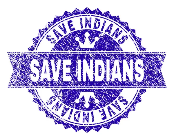 Grunge Texturé SAVE INDIANS Sceau de timbre avec ruban — Image vectorielle
