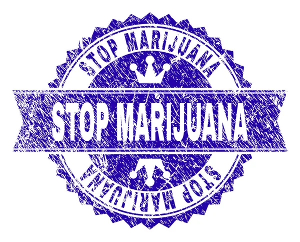 Zerkratzte texturierte Stop Marihuana Stempel Siegel mit Band — Stockvektor