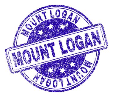 Logan Dağı damga mühür Künye grunge etkisi ile. Yuvarlak köşeli dikdörtgenler ve daireler ile tasarlanmış. Mavi vektör kauçuk baskı Logan dağından başlık doku ile.