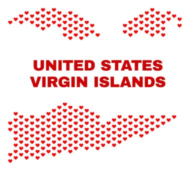 Amerikan Virgin Adaları Harita - Valentine Kalpler mozaiği