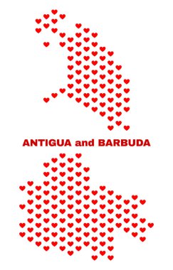 Antigua ve Barbuda Haritası - mozaik güzel kalpler