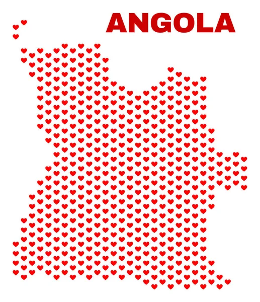 Angola Haritası - mozaik güzel kalpler — Stok Vektör