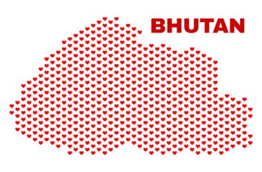 Bhutan Haritası - Love Hearts mozaiği