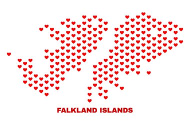 Falkland Adaları Harita - Valentine Kalpler mozaiği