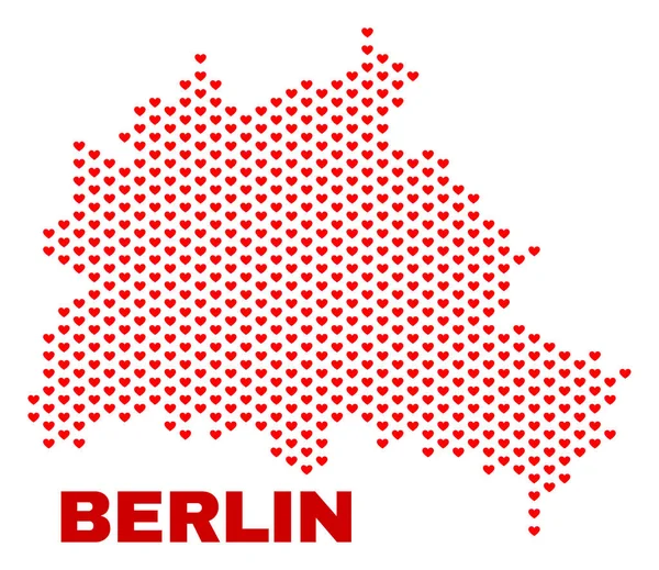 Mapa de la ciudad de Berlín - Mosaico de corazones encantadores — Vector de stock