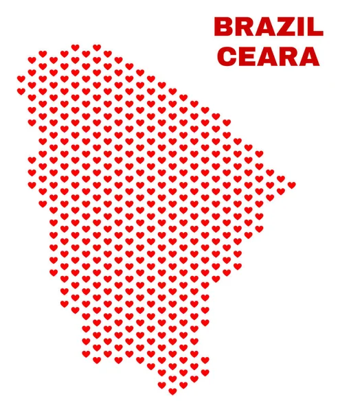 Ceara State Térkép - mozaik-szív szív — Stock Vector