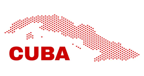 Kuba-mapa - mozaika Hearts-Valentine — Wektor stockowy