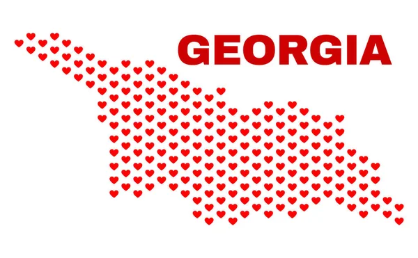 Georgia Map - Mosaic of Valentine Hearts — Stock Vector