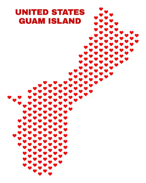 Mapa de Guam Island - Mosaico de Corazones de San Valentín — Vector de stock