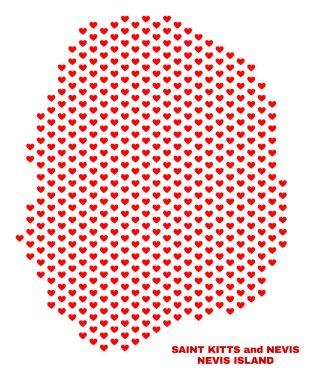 Nevis Adası Haritası - Love Hearts mozaiği