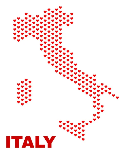Mappa Italia - Mosaico di cuori d'amore — Vettoriale Stock