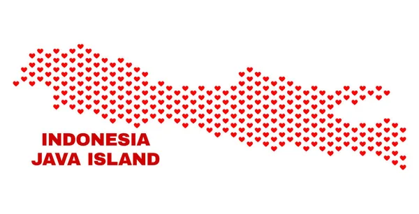 Mapa wyspy Java - mozaika Hearts-Valentine — Wektor stockowy