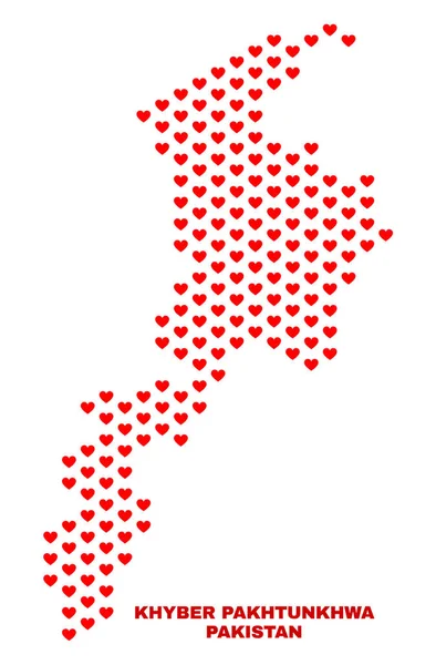 Khyber Pakhtunkhwa Province Map - Mosaic of Heart Hearts — Stock Vector