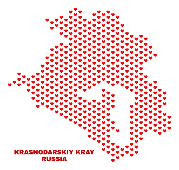 Krasnodarskiy Kray 지도-사랑 하트의 모자이크 — 스톡 벡터