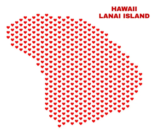 Mapa de Lanai Island - Mosaico de corazones de amor — Vector de stock
