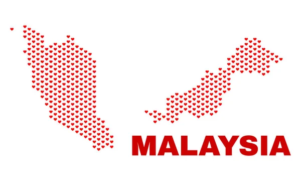 Mapa de Malasia - Mosaico de corazones encantadores — Vector de stock