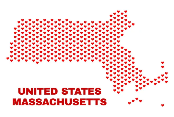 แผนที่รัฐแมสซาชูเซตส์ - โมเสคของความรักหัวใจ — ภาพเวกเตอร์สต็อก