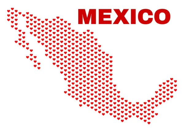 Mapa de México - Mosaico de Corazones de San Valentín — Archivo Imágenes Vectoriales