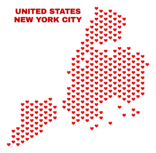 ニューヨーク市の地図 - 愛の心のモザイク — ストックベクタ
