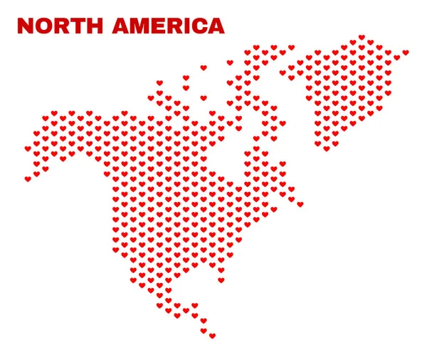 Mapa Severní Ameriky - mozaika krásné srdce — Stockový vektor