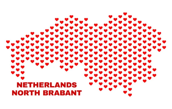 Mapa de la provincia de Brabante Septentrional - Mosaico de corazones de amor — Vector de stock