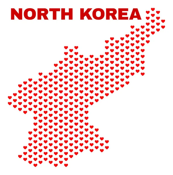 Nordkorea karta - mosaik av vackra hjärtan — Stock vektor