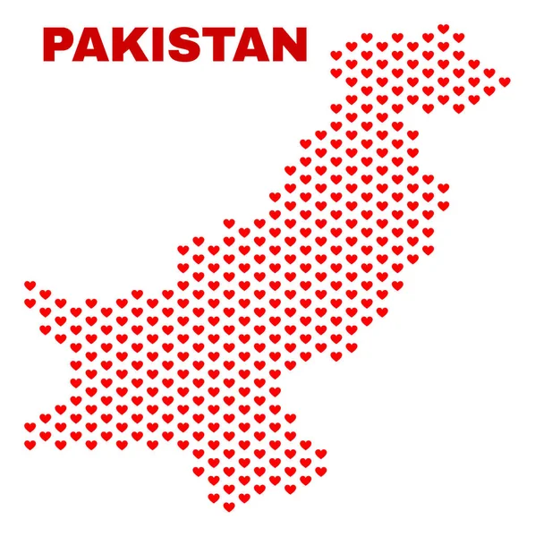 Pakistan Map - Mosaic of Valentine Hearts — Stock Vector