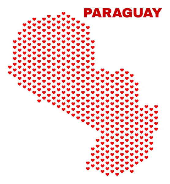 Mapa Paraguay - mozaika Valentýnské srdce — Stockový vektor