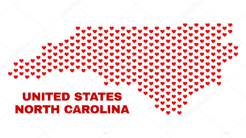 North Carolina State Map - Mosaic of Valentine Hearts