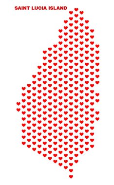 Saint Lucia ada Haritası - Valentine Kalpler mozaiği