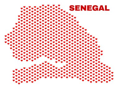 Senegal haritası - mozaik güzel kalpler
