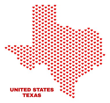 Texas devlet harita - mozaik güzel kalpler
