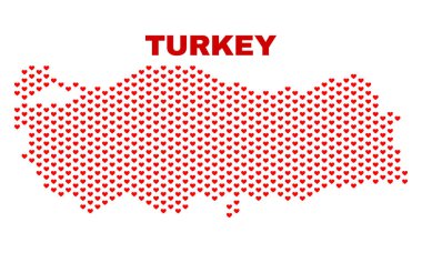 Türkiye Haritası - Valentine Kalpler mozaiği