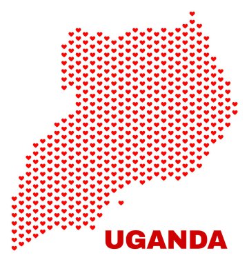 Uganda Haritası - kalp kalplerin mozaik
