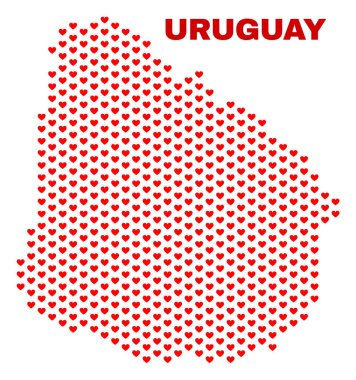 Uruguay Haritası - mozaik güzel kalpler