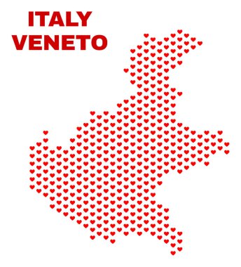 Veneto bölgesi harita - mozaik güzel kalpler