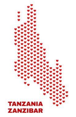 Zanzibar Adası Haritası - Valentine Kalpler mozaiği