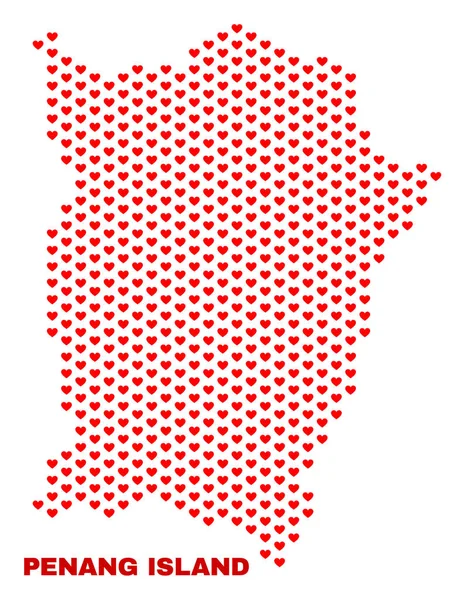 Mapa wyspy Penang - mozaika piękny serca — Wektor stockowy