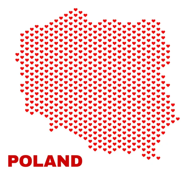 Kaart van Polen - mozaïek van Valentine harten — Stockvector